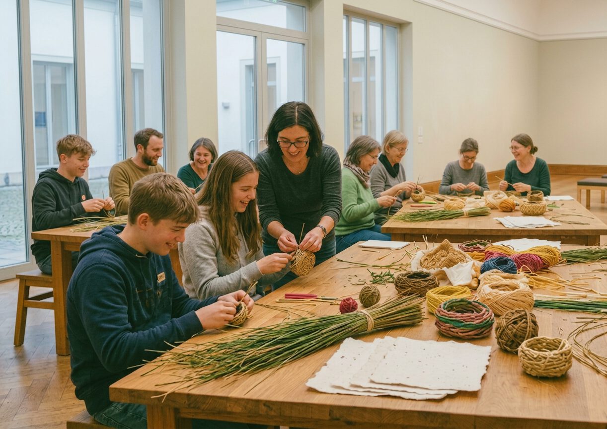 Binsen, Bast, Papier – Workshop für Jugendliche und Erwachsene in der Ausstellung: Löcher und andere Fallen